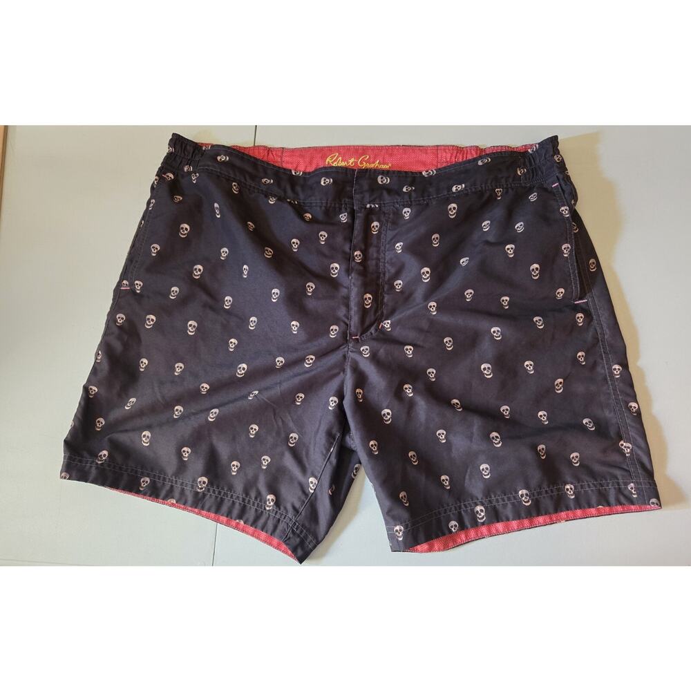 Robert Graham Black Swim Trunks with White Skull Motif